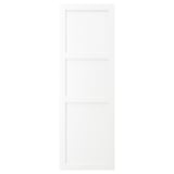 Une porte d’armoire ENKÖPING blanche au design classique. Il a un aspect lisse et bois, encadré d’une bordure en plastique et une structure de grain subtile.
