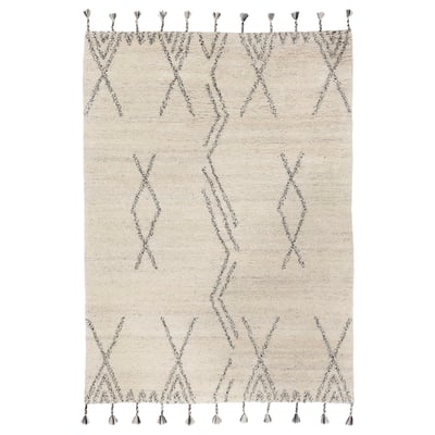 FINSVINGEL Tapis, poils hauts, beige/noir/fait main, 170x240 cm