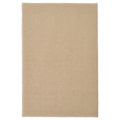 Tapis de bain beige FINTSEN, rectangulaire, motif texturé semblable à du jute, polyester recyclé.