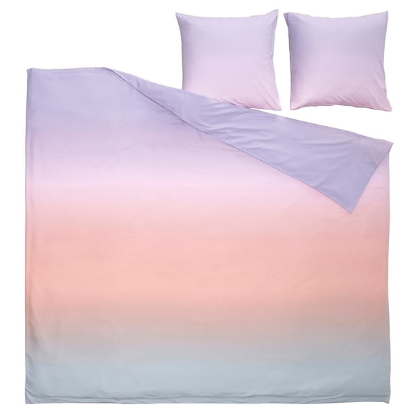 Ensemble de literie FLÄDERBUSKE , ombré violet à bleu, polyester/viscose recyclé, rectangulaire, décoloré lisse.