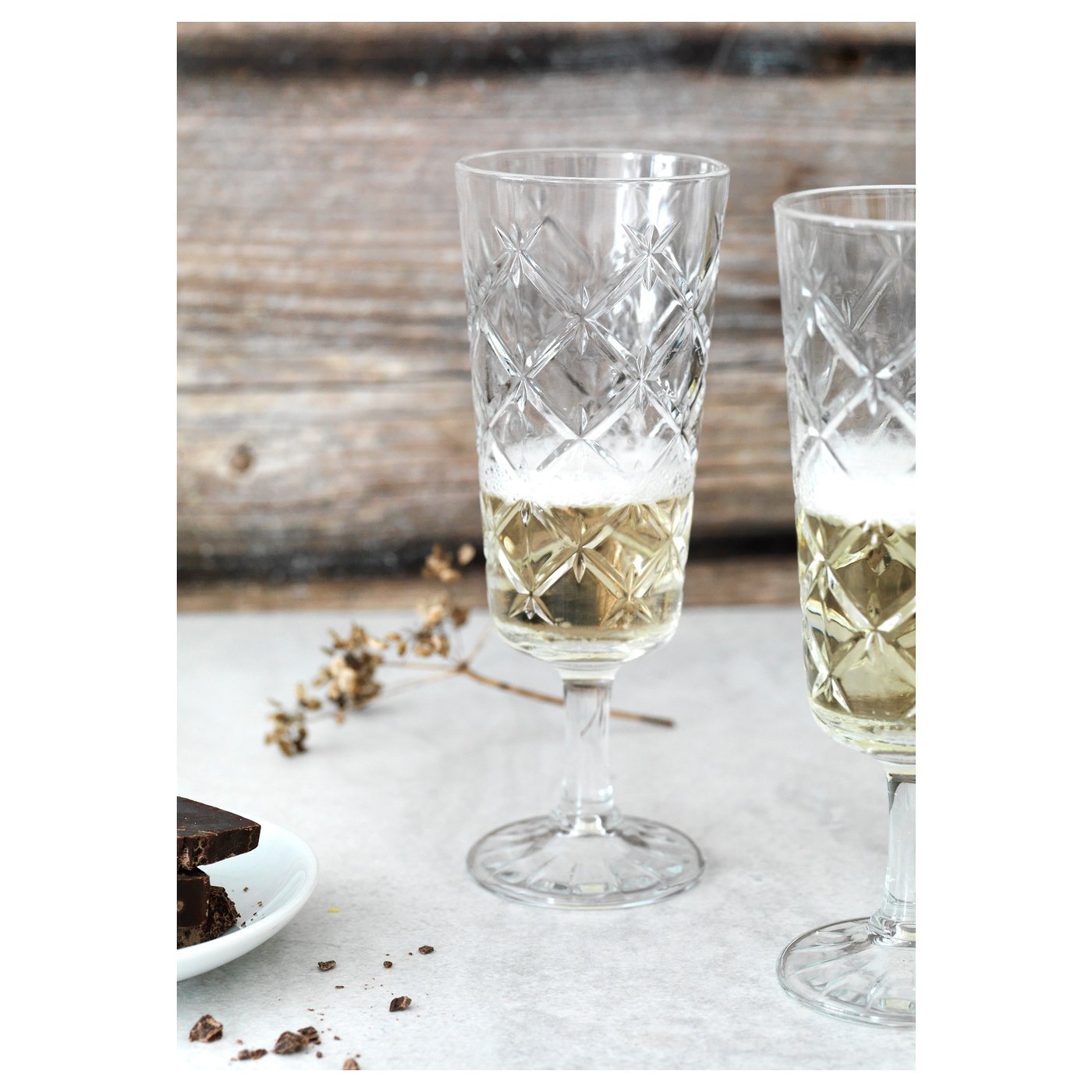 19cl Ikea flimra Flûte à champagne en verre transparent; a motifs;
