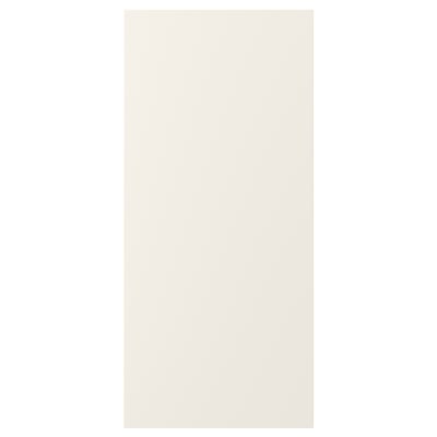 Un panneau de porte FÖRBÄTTRA uni en blanc. Il s’agit d’un panneau de porte rectangulaire blanc fait de peinture acrylique et de panneaux de fibres.