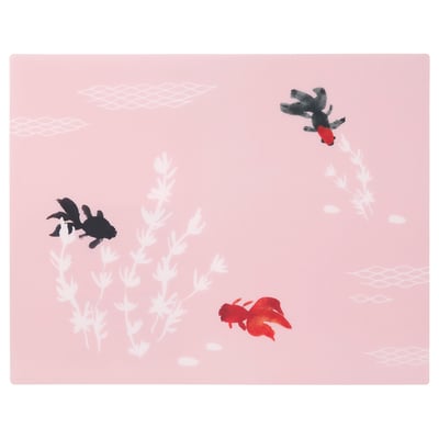 Cette image montre un napperon fossta rose avec des motifs de poissons rouges et de plantes, en plastique polypropylène.