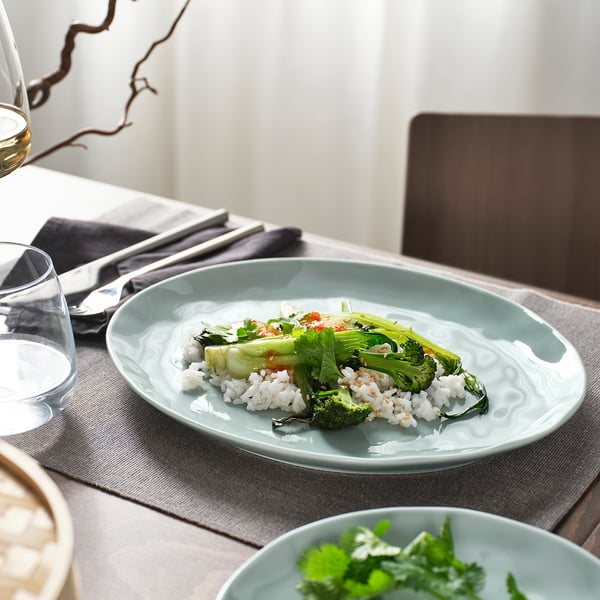 FORELLTETRA Assiette, turquoise/gris, 29x25 cm