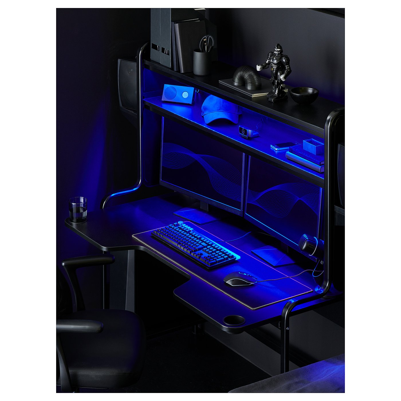 FREDDE Bureau gamer - noir 140/185x74x146 cm