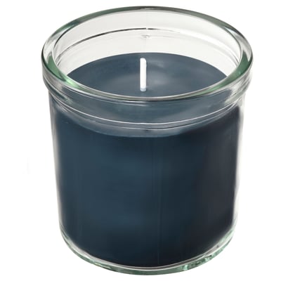 FRUKTSKOG Bougie parfumée dans verre, Vétiver et géranium/turquoise-noir, 40 hr