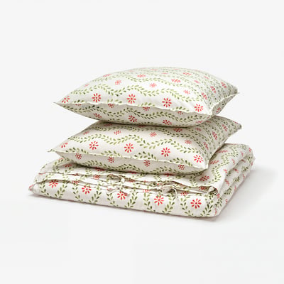 FYRISVIDE Housse de couette et 2 taies, blanc/motif floral, 240x220/65x65 cm