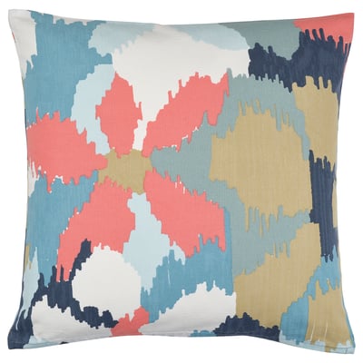 Housse de coussin colorée avec éclaboussures abstraites, fermeture éclair blanche, carrée.