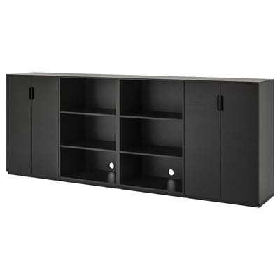 Rangement de bureau GALANT noir moderne avec compartiments ouverts et fermés, étagères réglables.
