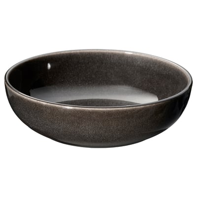 Bol en céramique émaillée gris foncé, rond et peu profond, design moderne.
