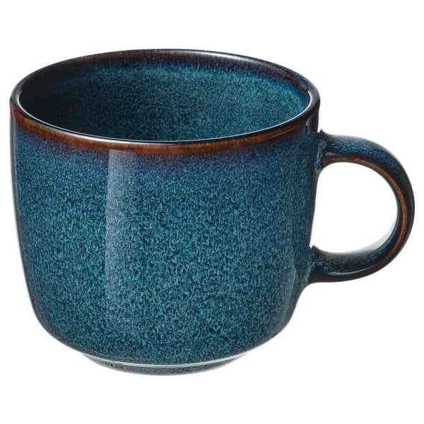 Mug en grès bleu océan avec poignée, finition glaçure réactive, forme ronde.