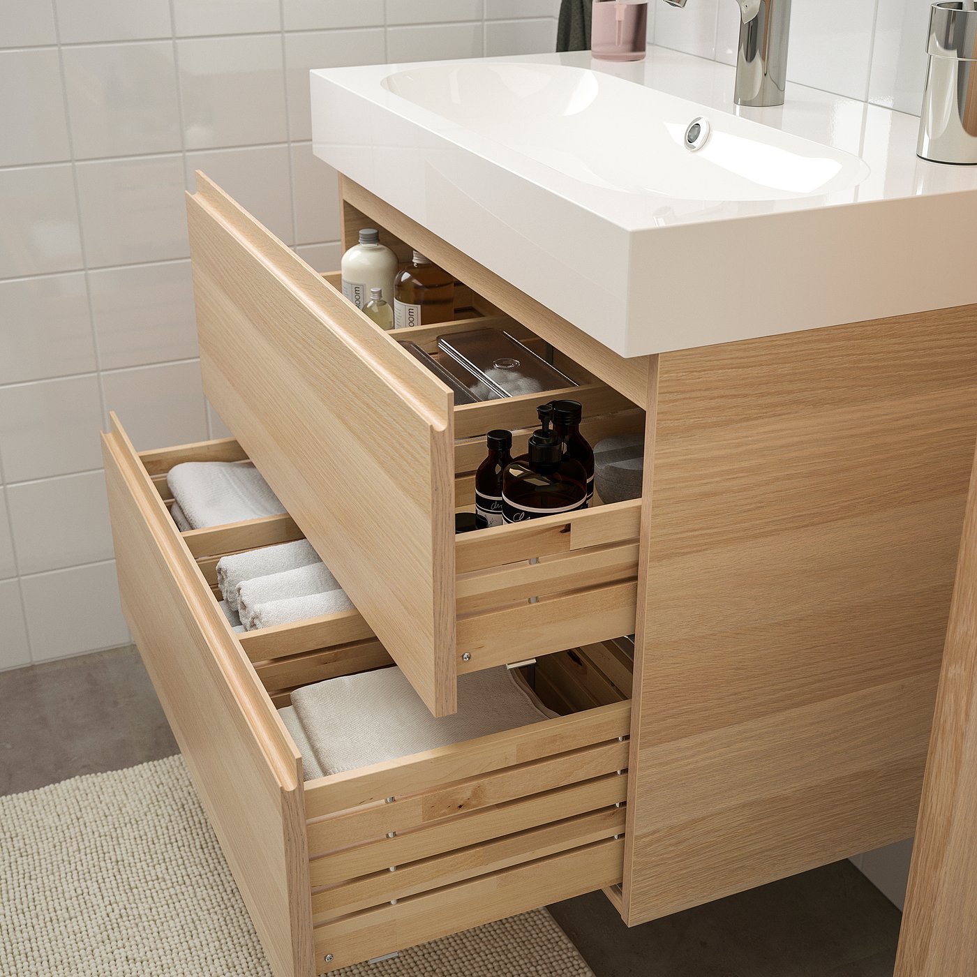 Godmorgon Braviken Mobilier Salle De Bain 5 Pieces Effet Chene Blanchi Mitigeur Lavabo Brogrund Ikea