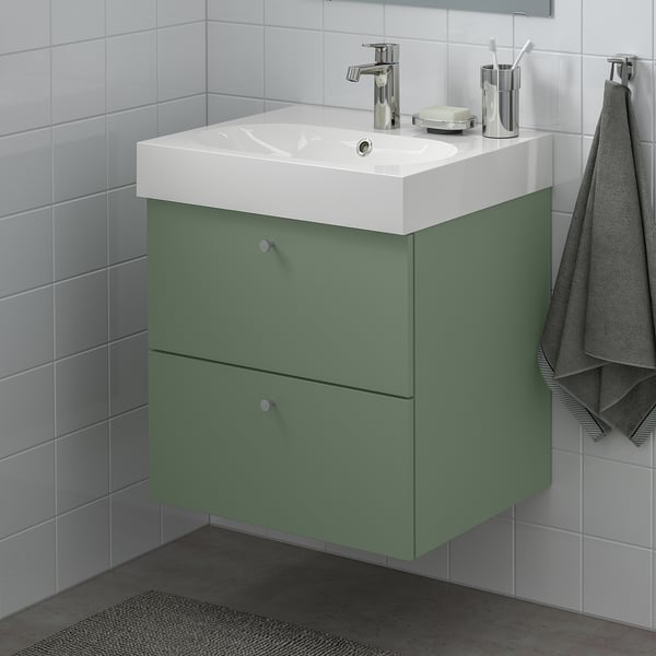 Godmorgon Meuble Lavabo 2tir Gillburen Gris Vert 60x47x58 Cm Ikea