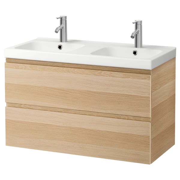Meuble Double Vasque 100 Cm
 - Ajoutez A La Liste D Achat Godmorgon Odensvik Meuble Lavabo 2tir Effet Chene Blanchi Dalskar Mitigeur Lavabo 103x49x64 Cm Ikea
