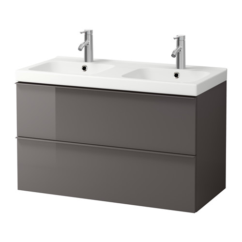 GODMORGON / ODENSVIK Meuble lavabo 2tir - brillant gris - IKEA