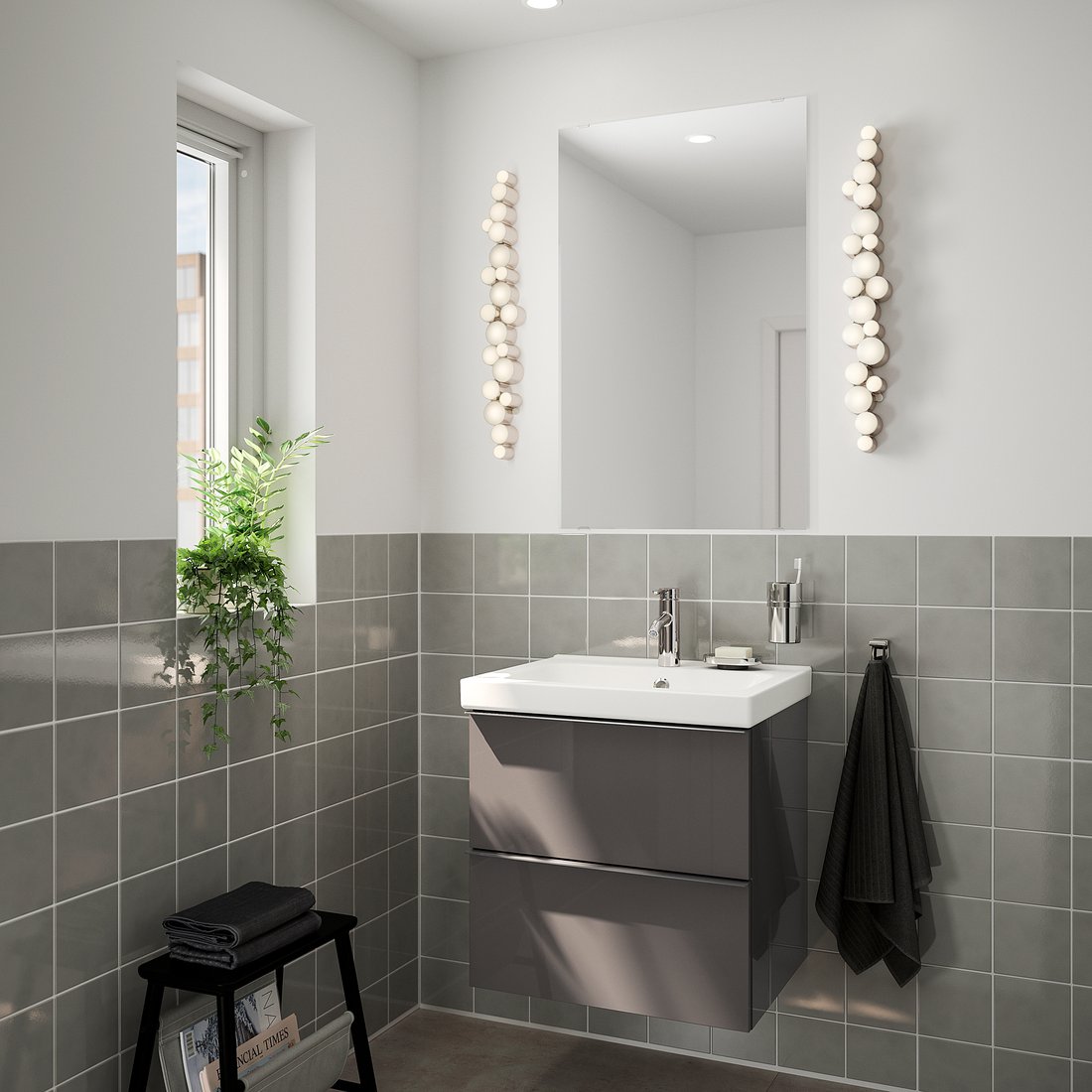 / ODENSVIK Mobilier salle de bain, 4 pièces brillant gris/Dalskär mitigeur lavabo IKEA