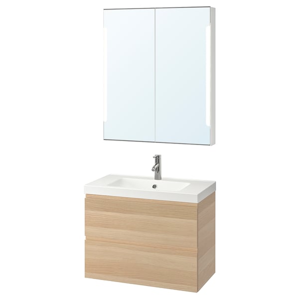 Godmorgon Odensvik Mobilier Salle De Bain 4 Pieces Effet Chene Blanc Hi Dalskar Mitigeur Lavabo83 Cm Ikea