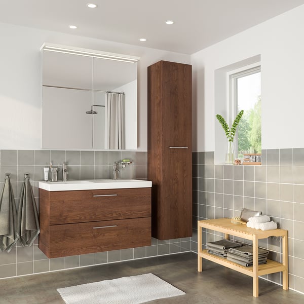 Godmorgon Odensvik Mobilier Salle De Bain 6 Pieces Motif Frene Effet Brun Moyen Dalskar Mitigeur Lavabo Ikea