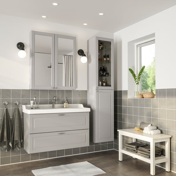 / RÄTTVIKEN Mobilier salle de bain, 5 pièces, Kasjön gris clair/Hamnskär mitigeur