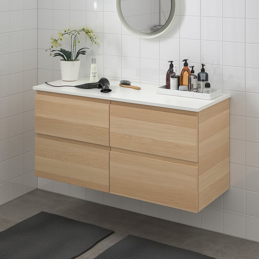 / TOLKEN Meuble lavabo 4tir, effet chêne blanchi/blanc