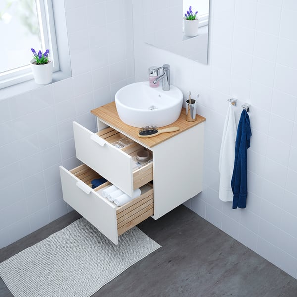 Godmorgon Tolken Tornviken Meuble Lavabo Av Lavabo A Poser 45 Blanc Bambou Dalskar Mitigeur Lavabo 62x49x74 Cm Ikea