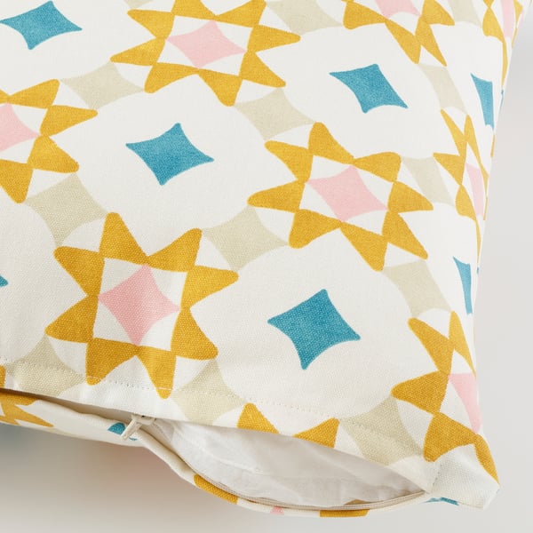 Housse de coussin à imprimé géométrique coloré avec fermeture éclair, adaptée au coussin intérieur de 50x50 cm.