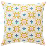 Housse de coussin GOKVÄLLÅ, étoiles mosaïque jaunes, roses et bleues, carré, fermeture éclair au dos, coton.