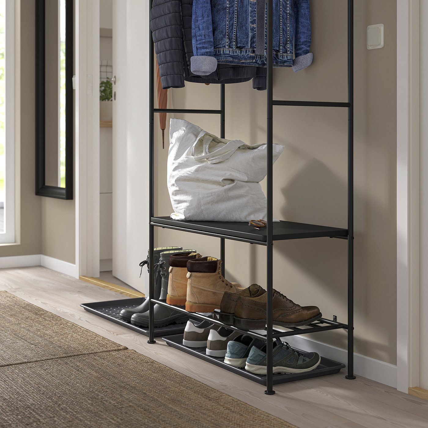GRÅFJÄLLET Portant avec étagère à chaussures - anthracite 90x36x175 cm