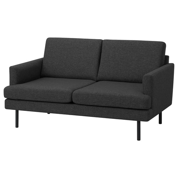 Canapé GRILLSTORP : gris foncé, moderne du milieu du siècle, deux places avec pieds en métal.