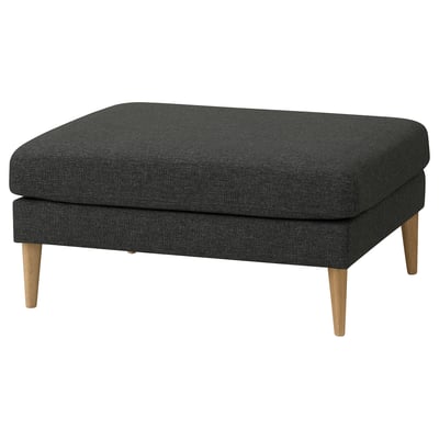 GRILLSTORP repose-pieds gris foncé, rembourré, pieds en bois, rectangulaire, design moderne.