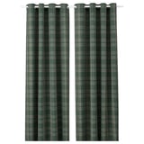 Rideaux assombrissants en tartan vert foncé avec œillets, fabriqués à partir de polyester recyclé.