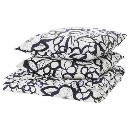 Ensemble de couette HÄRLIR , fleur noir/blanc, rectangulaire, mélange lisse en coton.