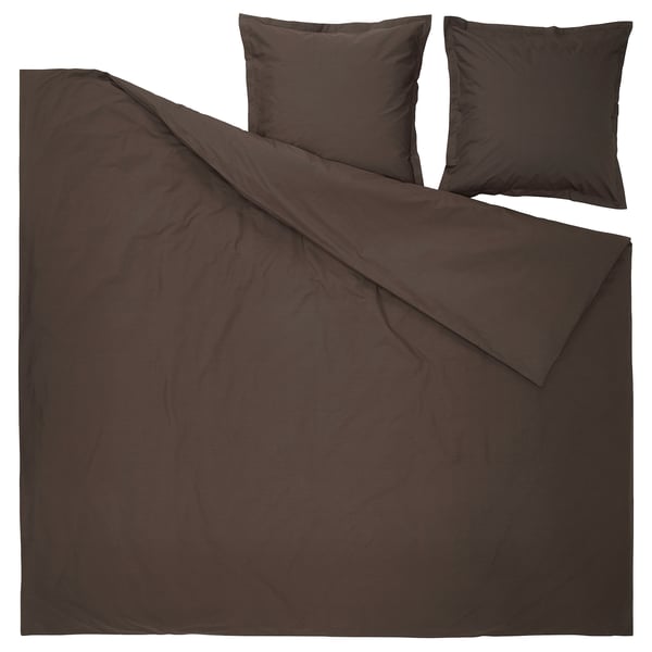 Ensemble de couette HAMPFLOCKEL, marron, coton, rectangulaire, tissage percale croustillant, taies d’oreiller enveloppe.