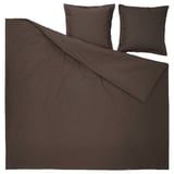 Ensemble de couette HAMPFLOCKEL, marron, coton, rectangulaire, tissage percale croustillant, taies d’oreiller enveloppe.