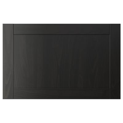 Porte rectangulaire en bois HANVIKEN noir-brun avec un motif de bois subtil.