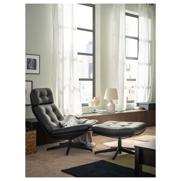 HAVBERG Fauteuil avec repose-pieds, Grann/Bomstad noir