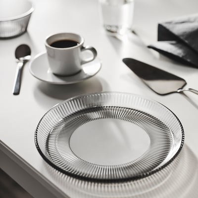 HAVSGÄDDA Petite assiette, motif rayé/gris, 21 cm