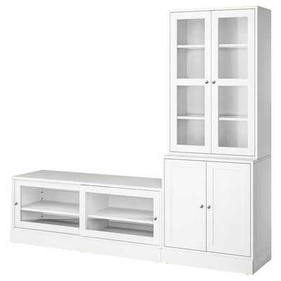 Set de rangement HAVSTA blanc : armoire haute en verre, large étagère, bois robuste.