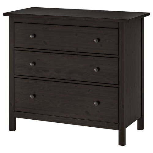 HEMNES Commode 3 tiroirs - brun noir 108x96 cm