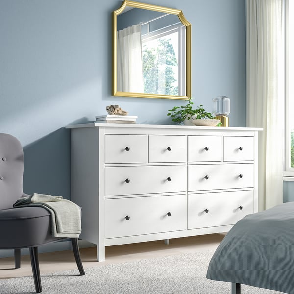 HEMNES Commode 8 tiroirs, teinté blanc, 160x96 cm