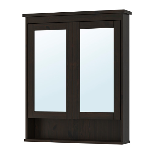 HEMNES Meuble à miroir 2 portes - teinture noir-brun ...