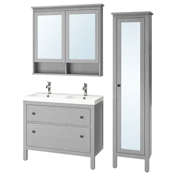 Hemnes Odensvik Mobilier Salle De Bain 6 Pieces Gris Voxnan Mitigeur Lavabo 103 Cm Ikea