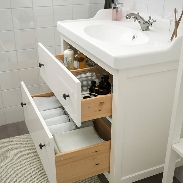 HEMNES / RÄTTVIKEN mobilier salle de bain, 5 pièces, blanc/Runskär