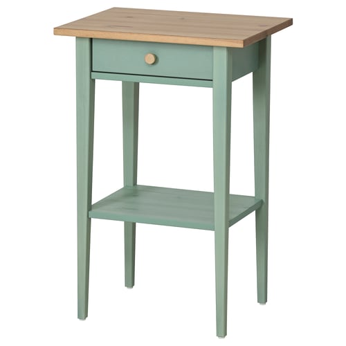 HEMNES Table de chevet - gris vert/teinté brun clair 46x35 cm