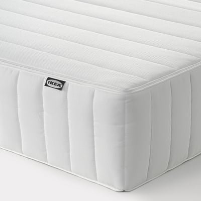 Matelas IKEA HÖJEHALL blanc, rectangulaire, motif matelassé.