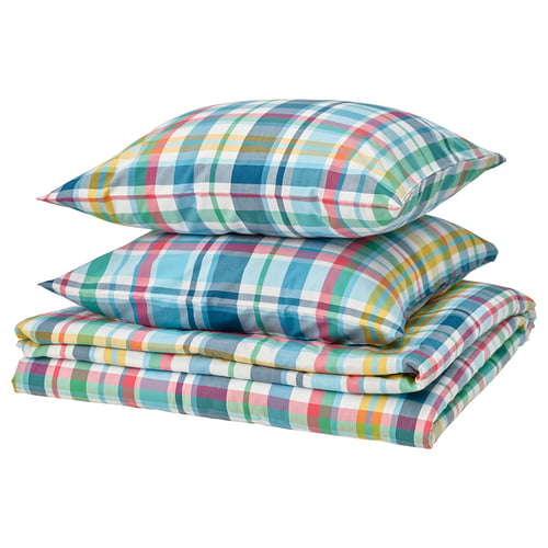 HÖSTGENTIANA Housse de couette et 2 taies - multicolore/carreaux 240x220/65x65 cm