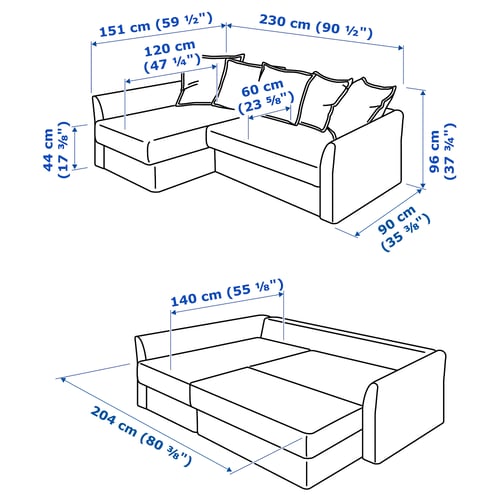 Illustration avec les mesures du produit : HOLMSUND.