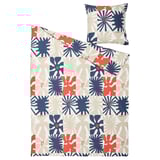 Parure de lit HYLSNEJLIKA vibrante, beige avec imprimé floral bleu et rouge, polyester et viscose recyclés, infroissable.