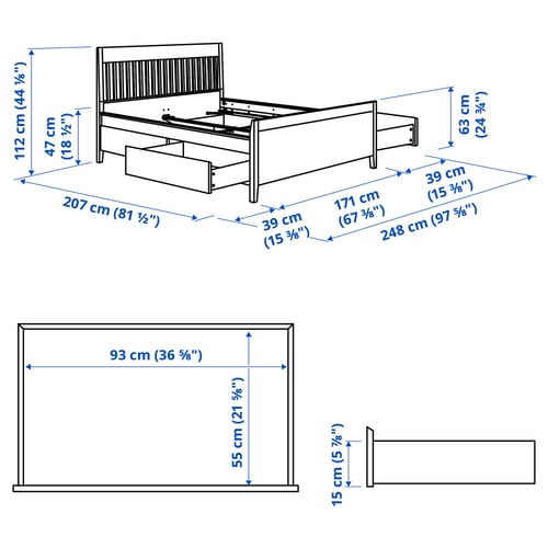 Illustration avec les mesures du produit : IDANÄS.