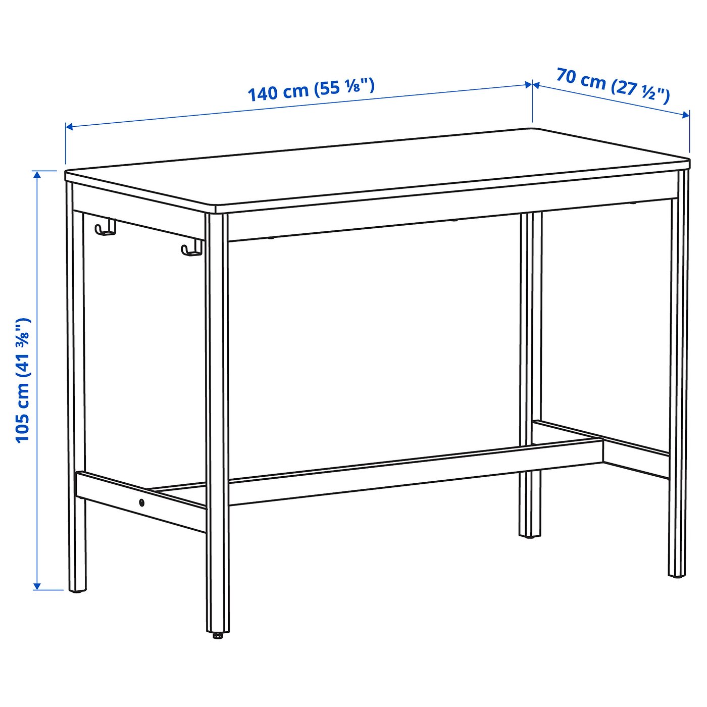 IDÅSEN Table - noir/gris foncé 140x70x105 cm